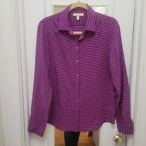 Banana Republic 100% Silk Striped Top Magenta &‎ Navy Corporate  Preppy Nautical